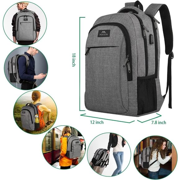 🆕 Women Grey Travel Laptop Slim Anti Theft Business Sturdy Notebook Backpack - Picture 4 of 9